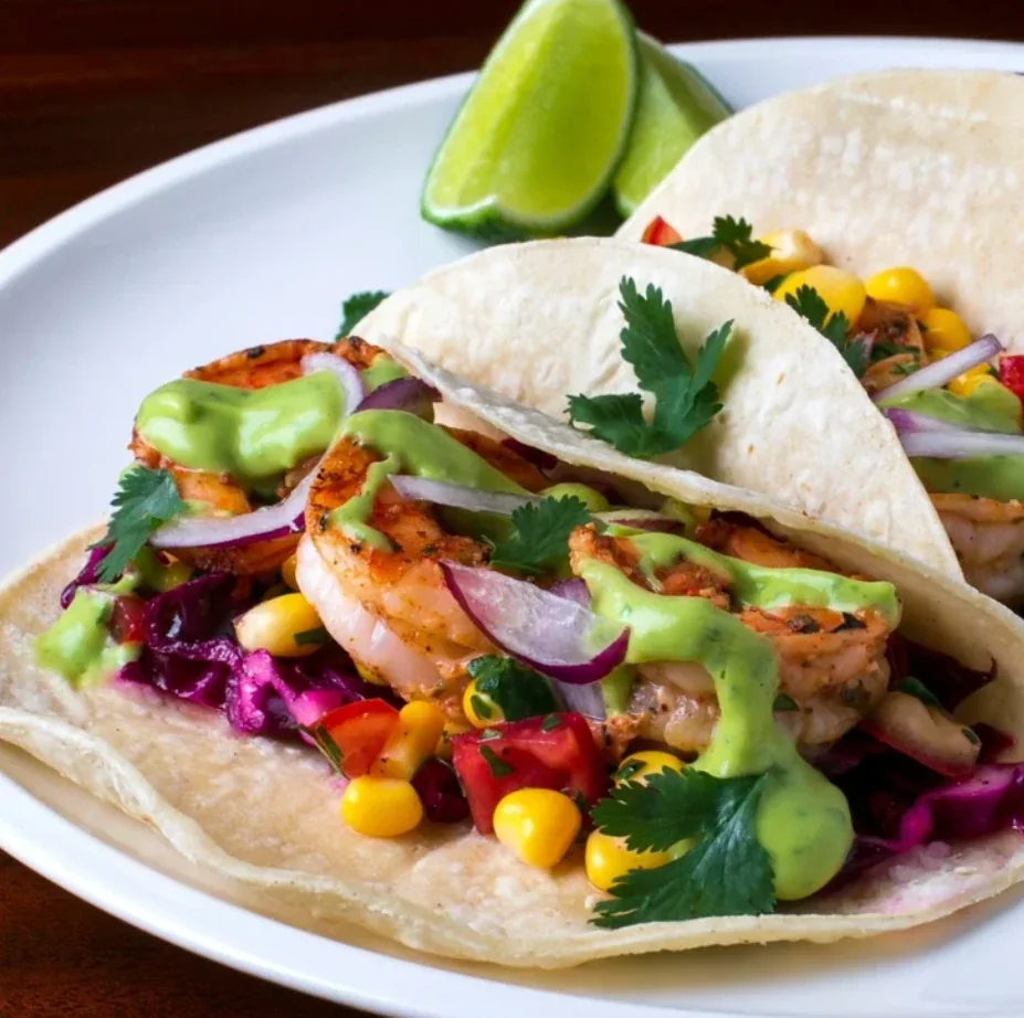 Healthy Shrimp Tacos with Lime Yogurt Sauce